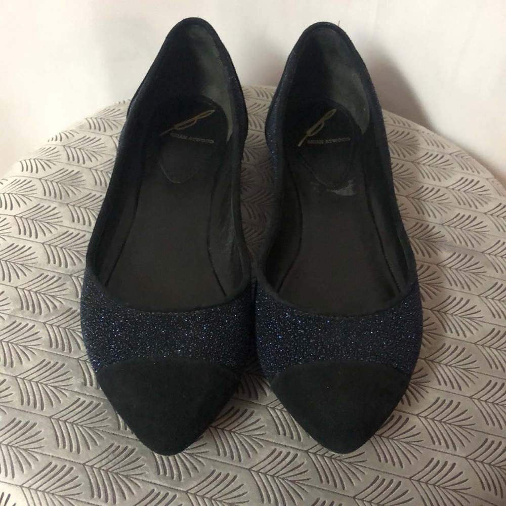 Brian Atwood black and blue glitter flats